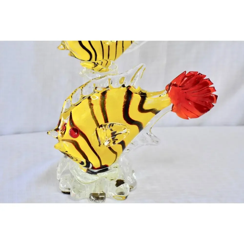 Sommerso Italian Murano Hand Blown Studio Art Glass Double Fish Sculpture
